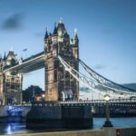 View of tower bridge at dusk, London, England, UK